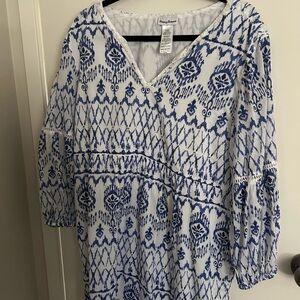 Anthropologie Blue and White Patterned Dress
